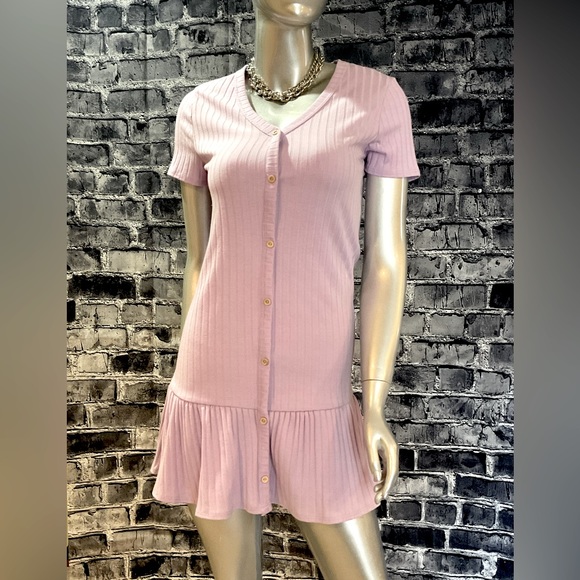 Lavender Pastel Purple Button Down Ribbed Dress - Picture 3 of 11